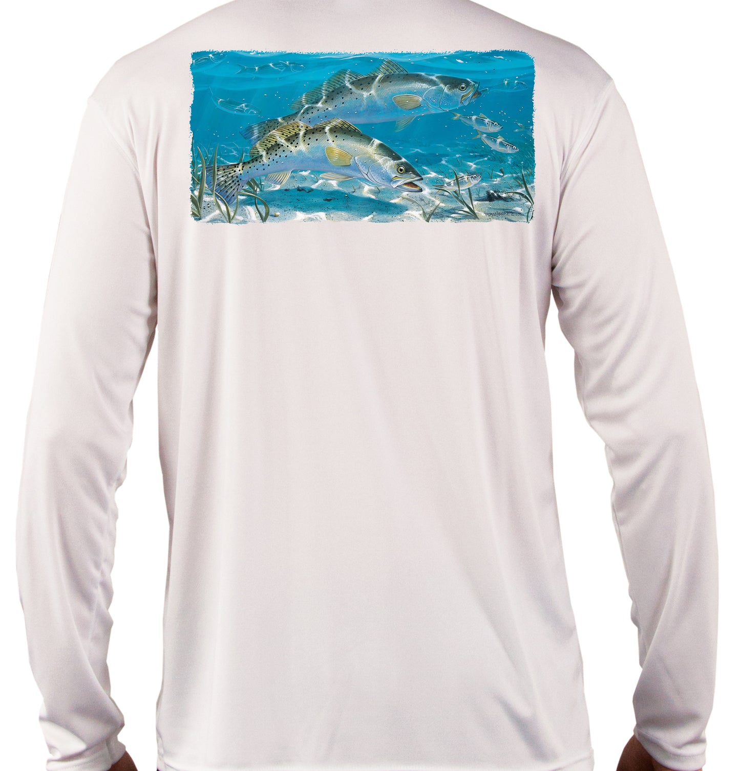 Spotted Sea Trout Chasing Baitfish Fishing Shirts Men's Quick Dry Lightweight UPF 50+ Long Sleeve Shirts Rash Guard Swim Shirts Hiking Shirts Moisture Wicking by Skiff Life - Skiff Life