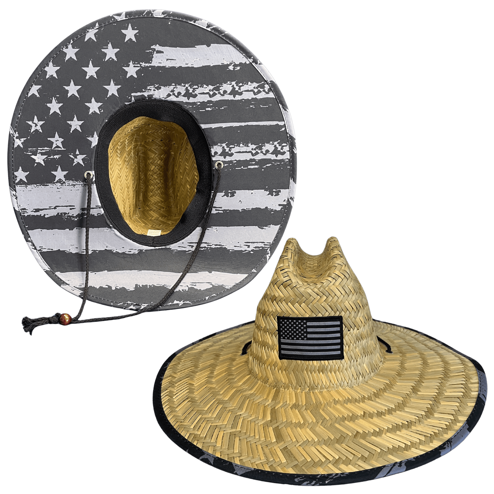 Fishing Straw Hat – Water - Resistant Natural & American - Flag Patch - Skiff Life