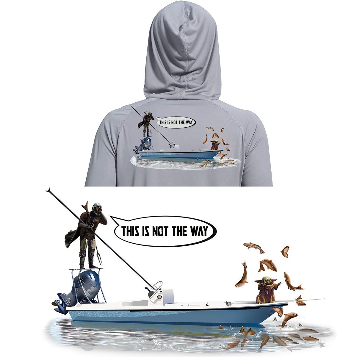 baby yoda fishing lure YOUTH/Kids Mandalorian Baby Yoda Fishing Shirt Poling Skiff Medium / Pearl Gray