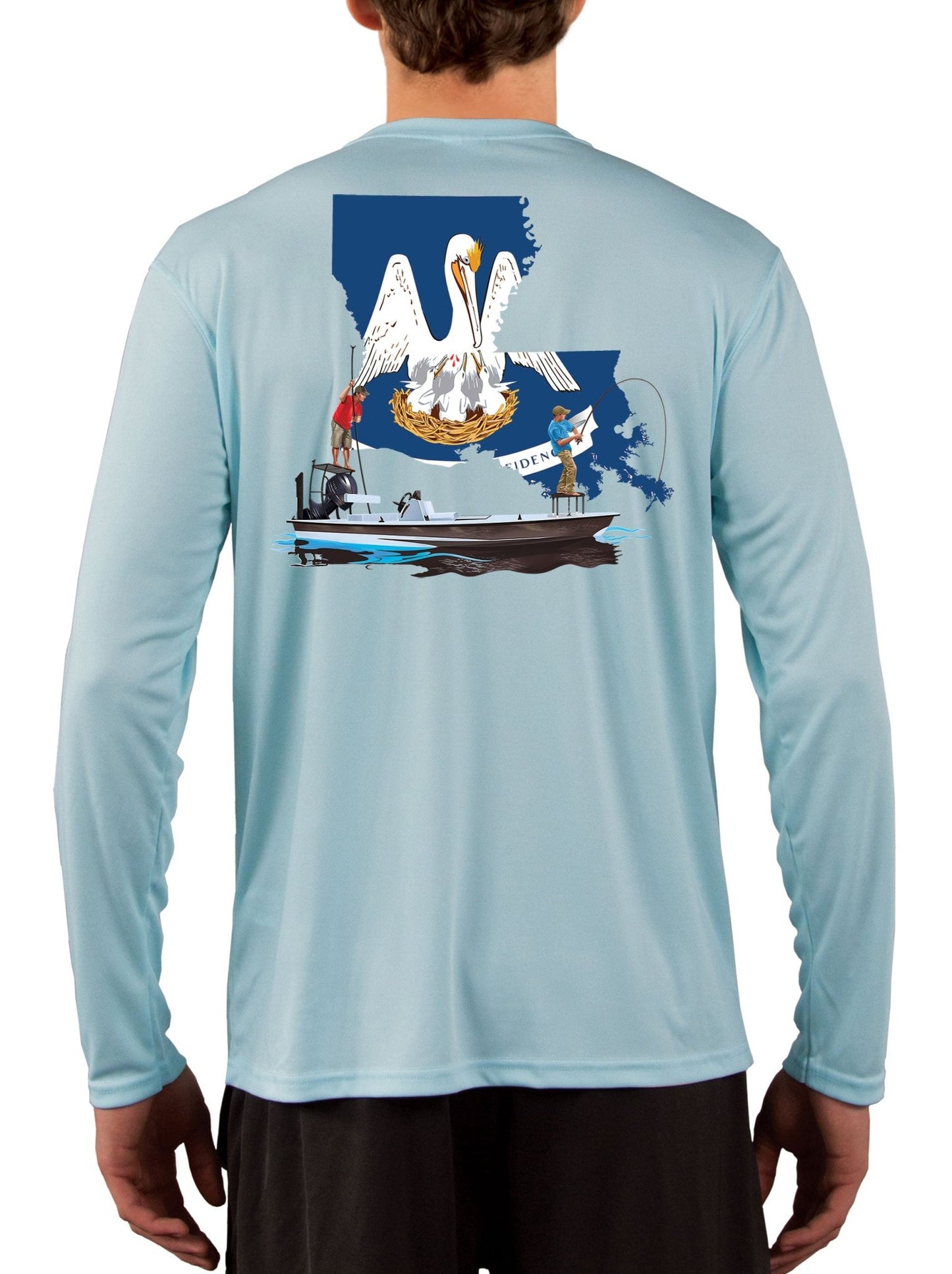 Poling Skiff with Louisiana State Flag Fishing Shirts For Men - Skiff Life
