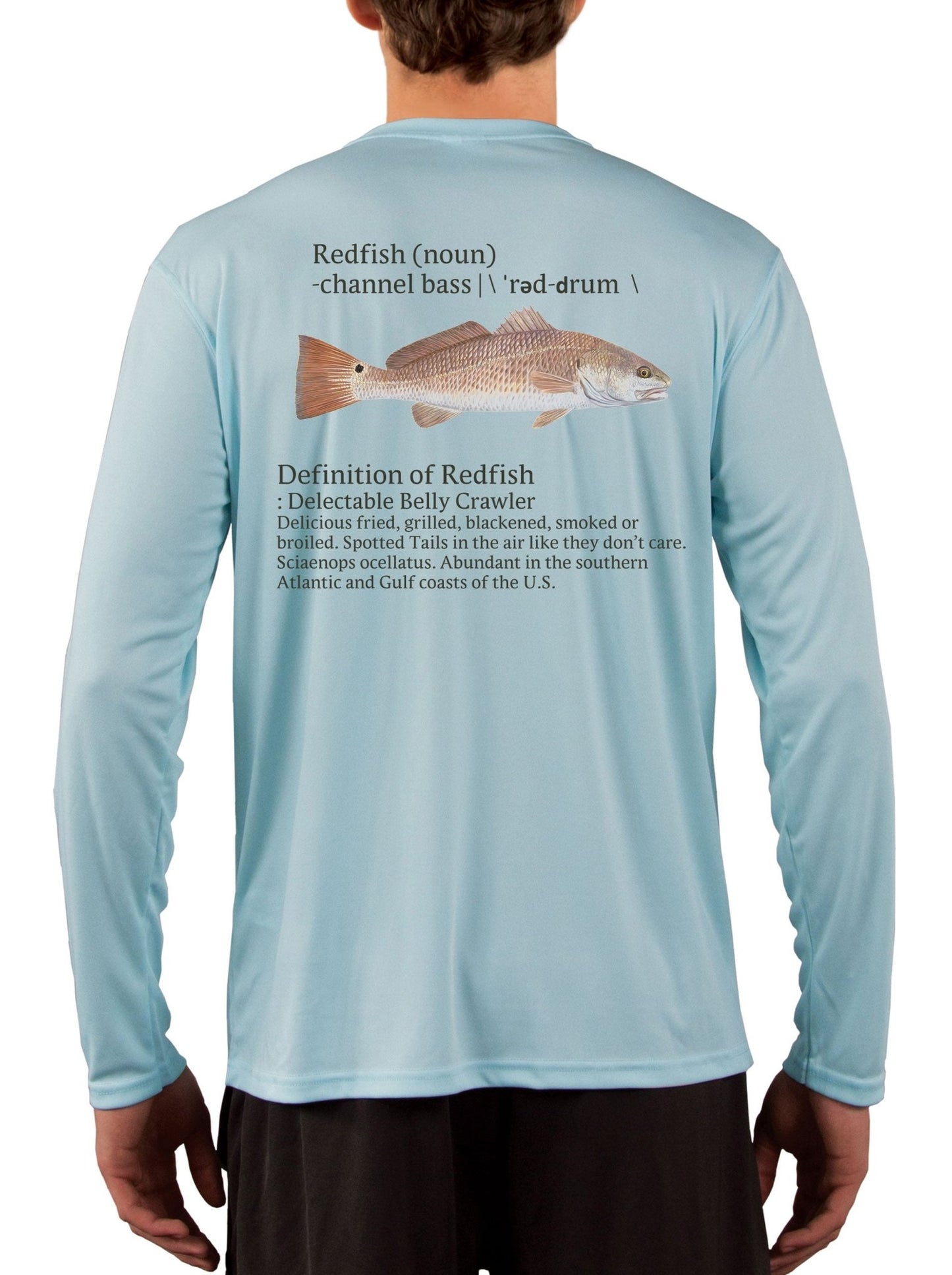 Redfish Fishing Shirts for Men Red Drum Channel Bass - +50 UV Sun Protection Moisture Wicking Technology - Skiff Life