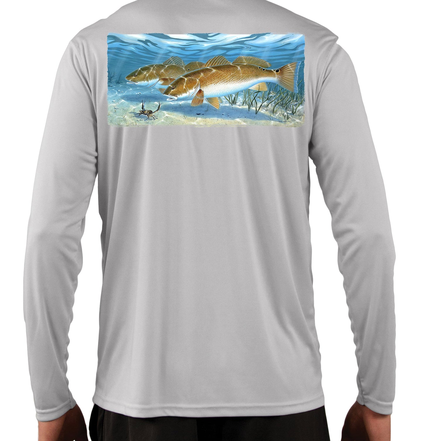 Redfish Hunting Blue Crab Fishing Shirts Quick Dry Lightweight UPF 50+ Long Sleeve Shirts Rash Guard Grey Moisture Wicking