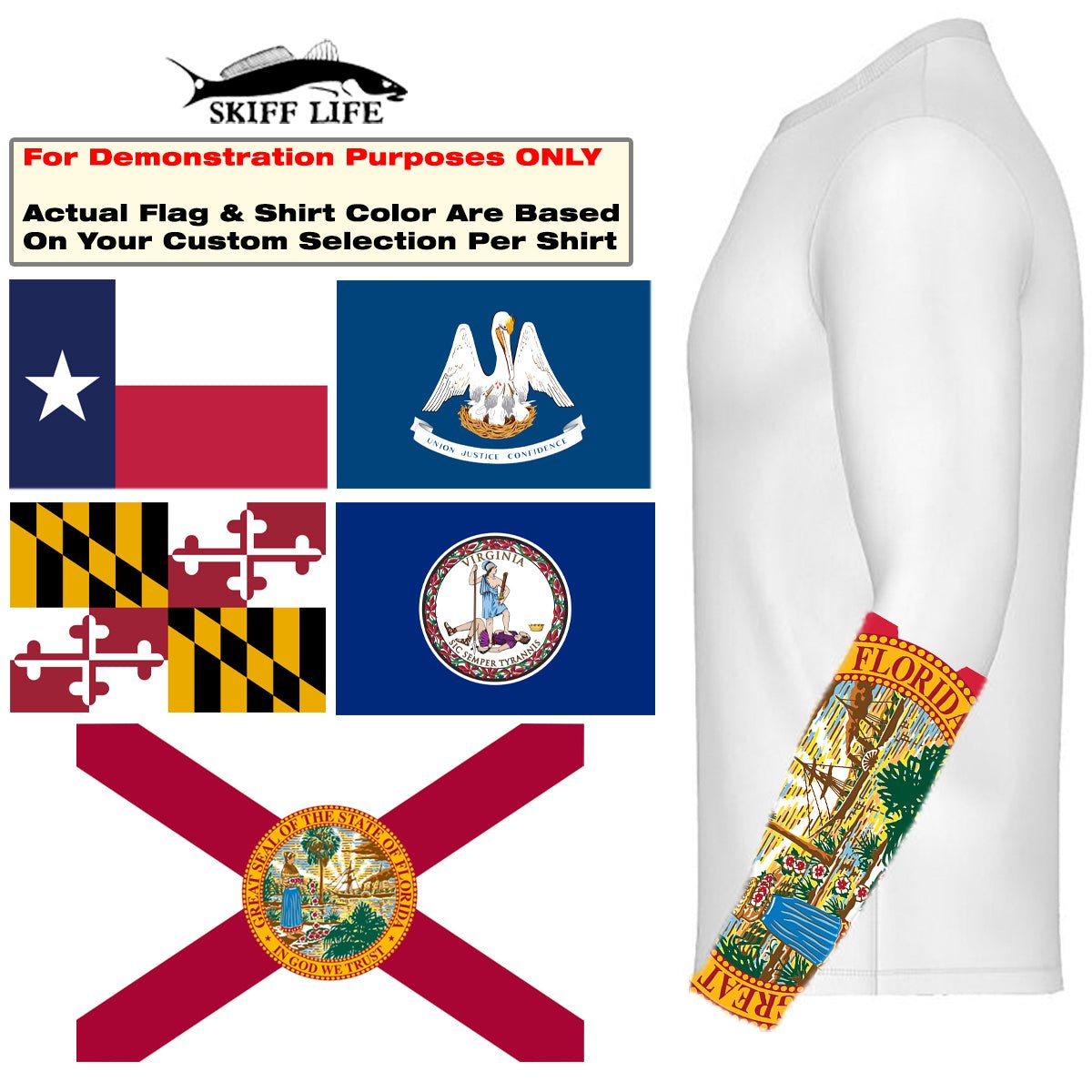 Tailing Redfish Fishing Hoodie optional Flag Sleeve - Skiff Life