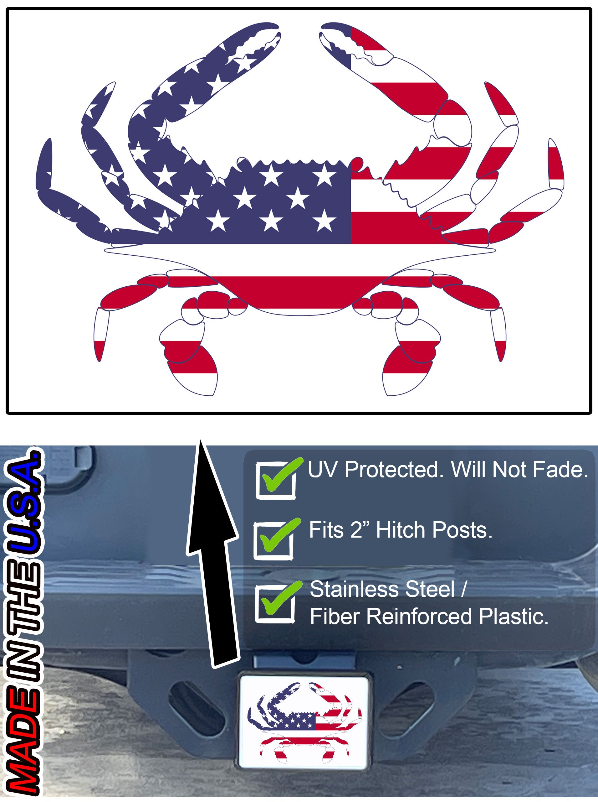 Blue Crab Tow Hitch Cover Maryland or US Flag 2" Trailer Hitch Covers - Skiff Life