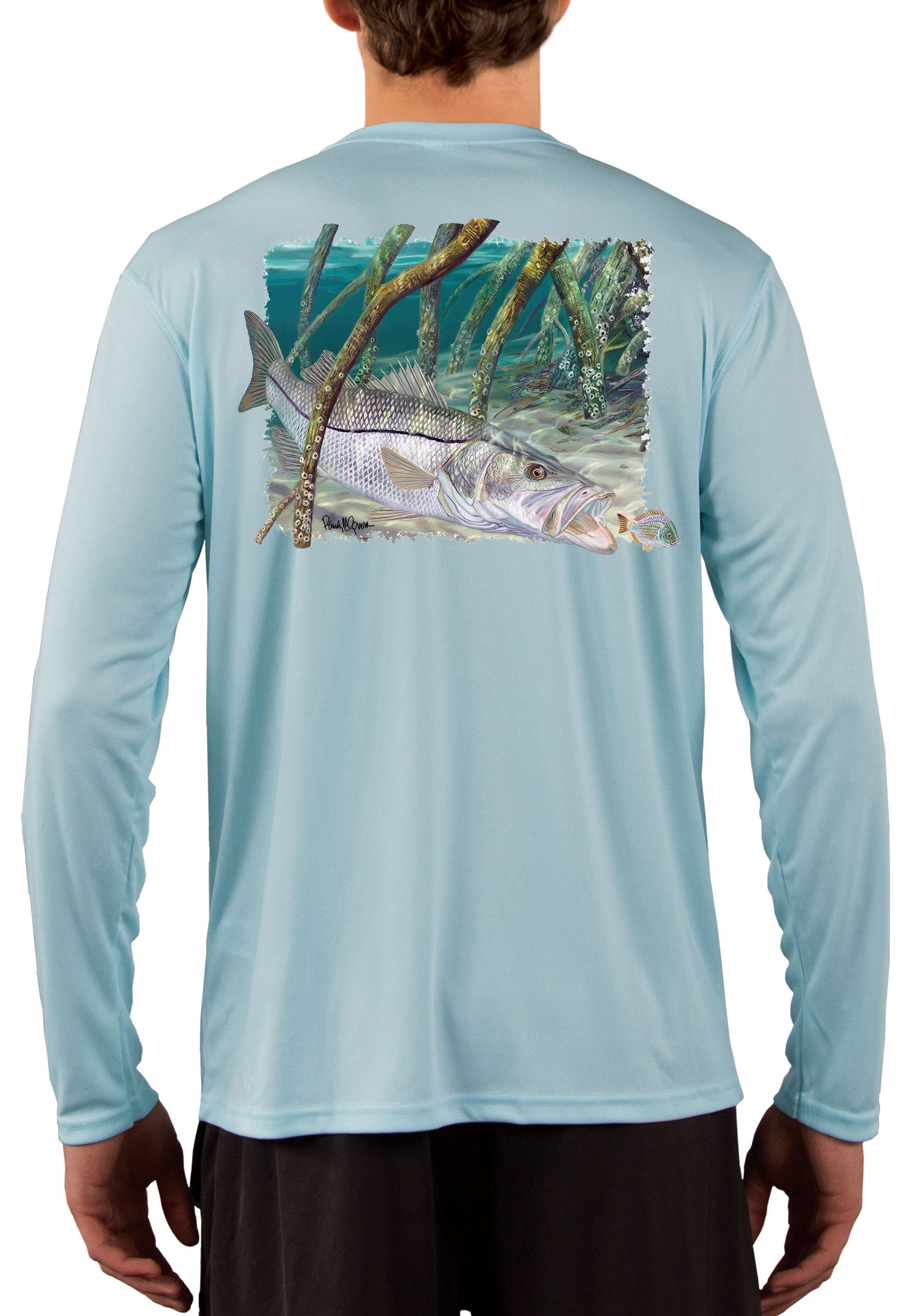 Fishing Shirts for Men Snook Fish in Mangroves by Award Winning Artist Randy McGovern Ice Blue / 3XL
