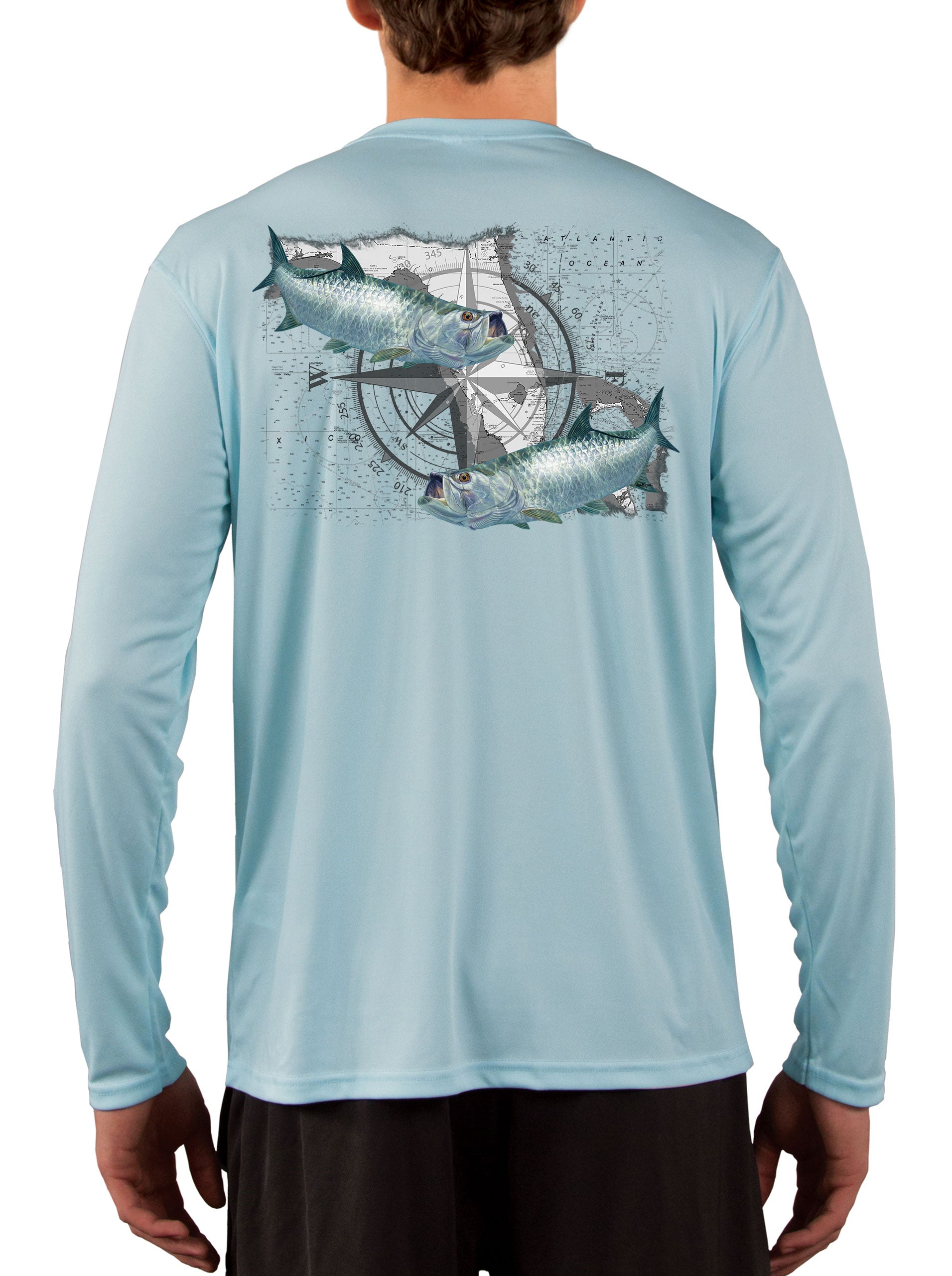Tarpon Compass Fishing Shirts for Men Florida State Flag X-Large / Ice Blue