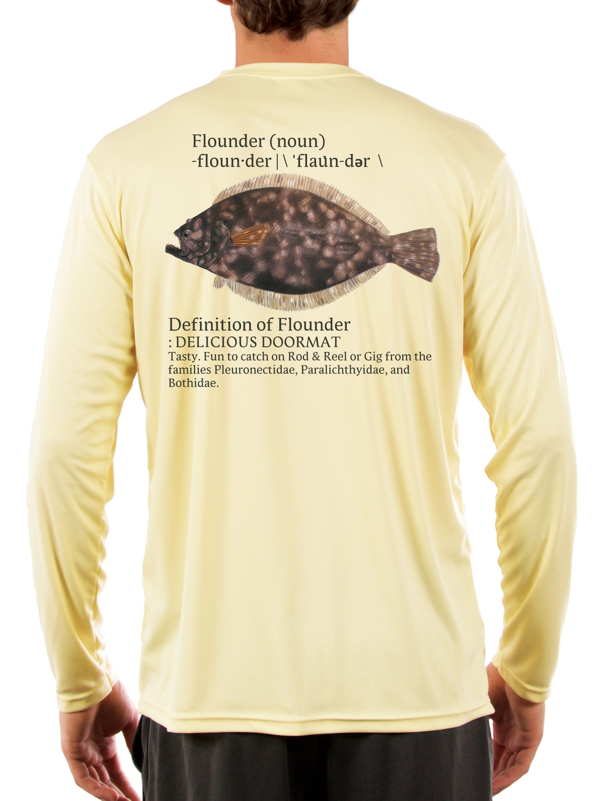 Flounder Fishing Shirts for Men Fluke - UV Protected +50 Sun Protection with Moisture Wicking Technology 2XL / Yellow