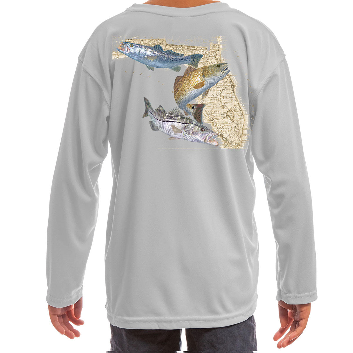 Youth/Kids Fishing Shirts Snook, Redfish & Trout Youth-Medium-8-10 / Pearl Gray
