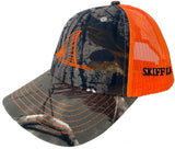Redfish Tail Camo Neon Orange Meshback Trucker Hats by Skiff Life - Skiff Life