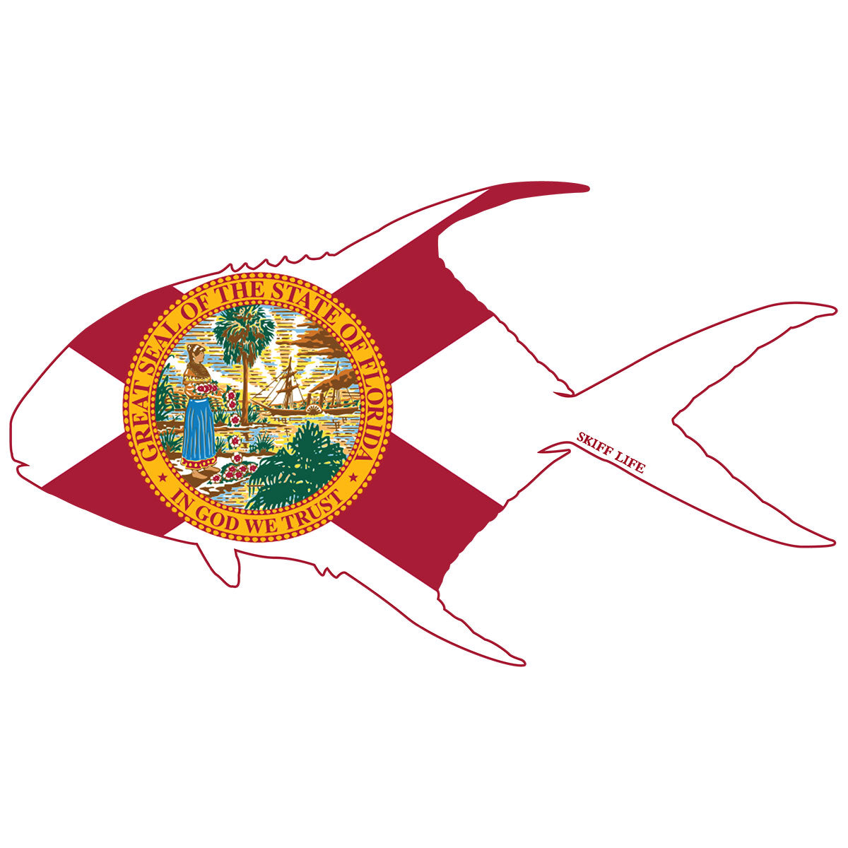 Permit Outline with Florida Flag Decal - Skiff Life
