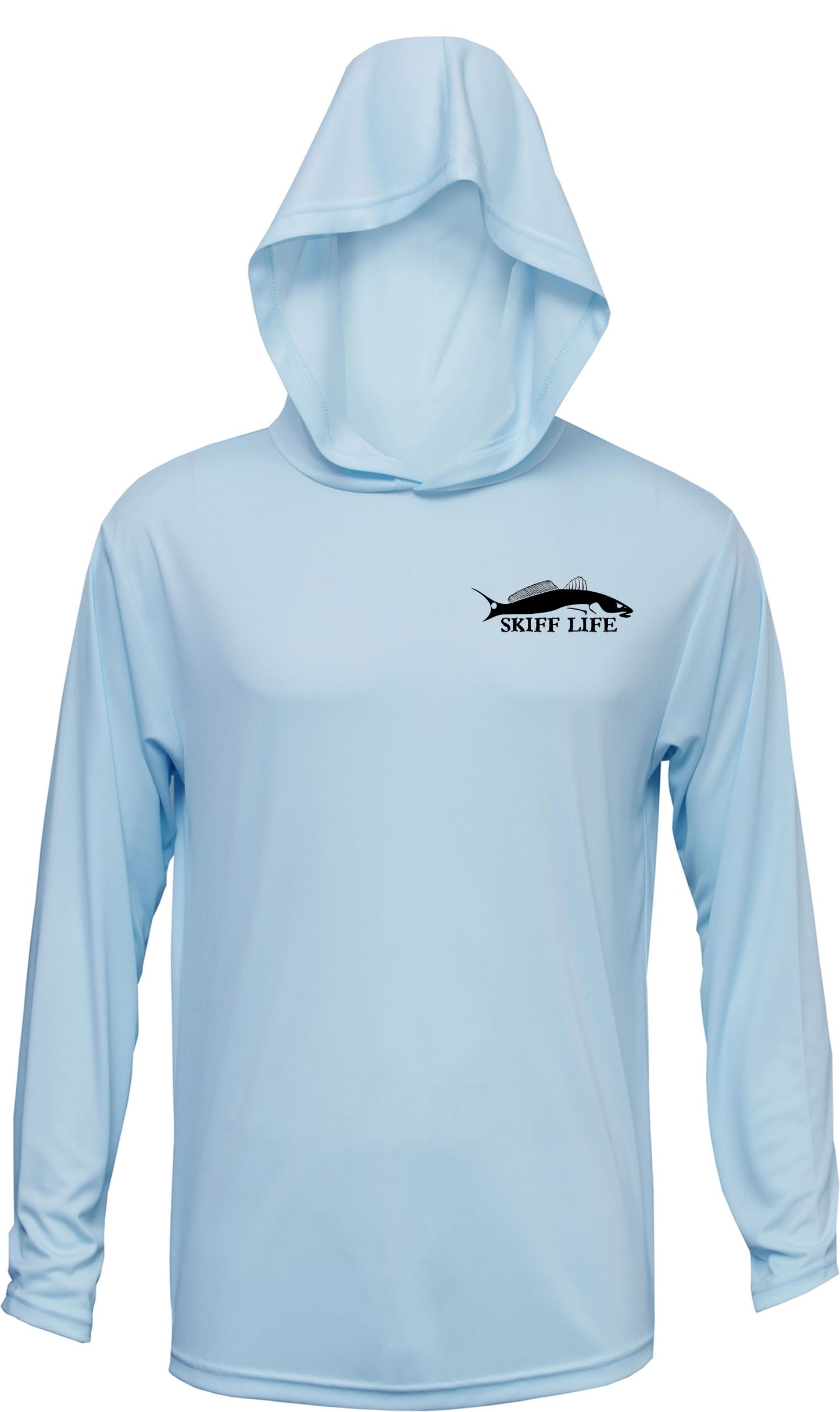 Tailing Redfish with Ripples Hoodie Optional Flag Sleeve Close-up / Large / Ice Blue