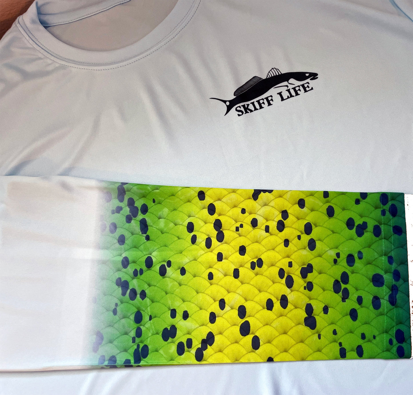 Mahi-mahi with Flying Fish Fishing Shirts for Men Featuring Dorado / Dolphinfish Art by Randy McGovern X-Large / Seagrass