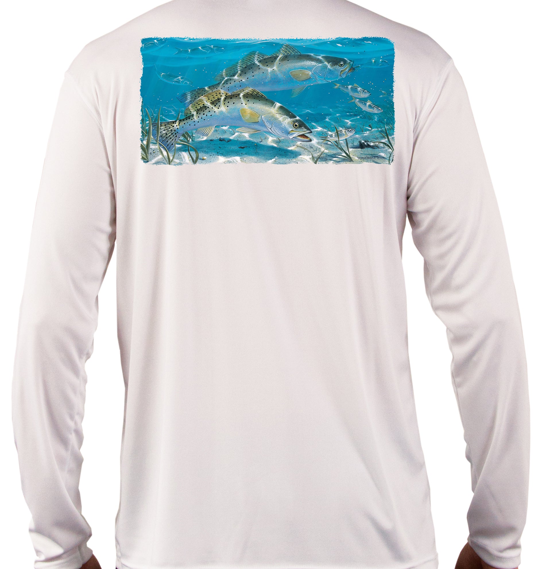 Spotted Sea Trout Chasing Baitfish Fishing Shirts Men's Quick Dry Ligh –  Skiff Life