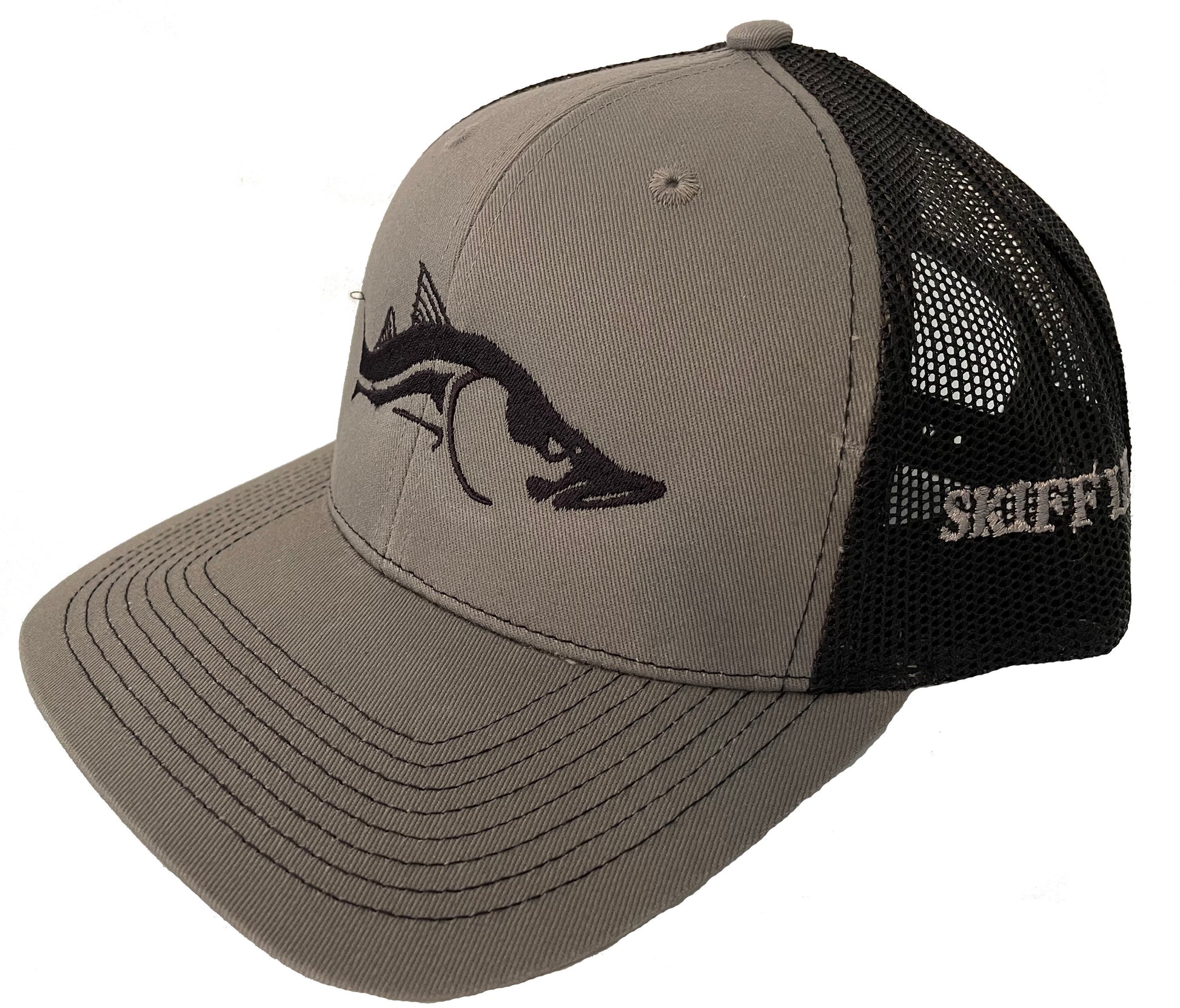 Snook Charcoal Gray Black Meshback Trucker Hats by Skiff Life
