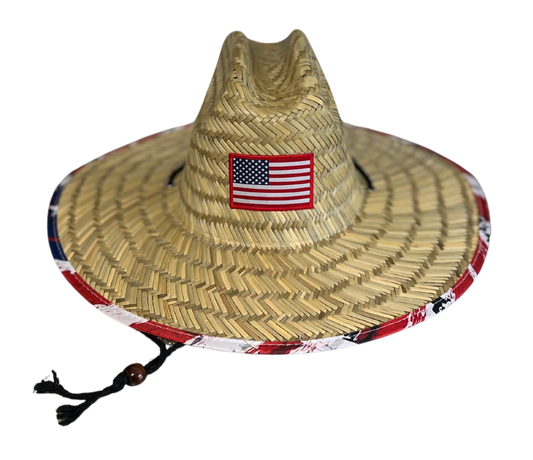 Fishing Straw Hat – United State Flag Patch Water-Resistant & Natural