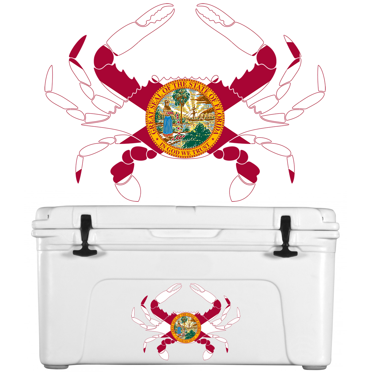 Blue Crab Decal Outline with Florida, Maryland, Louisiana, Virginia or Texas Flag - Skiff Life