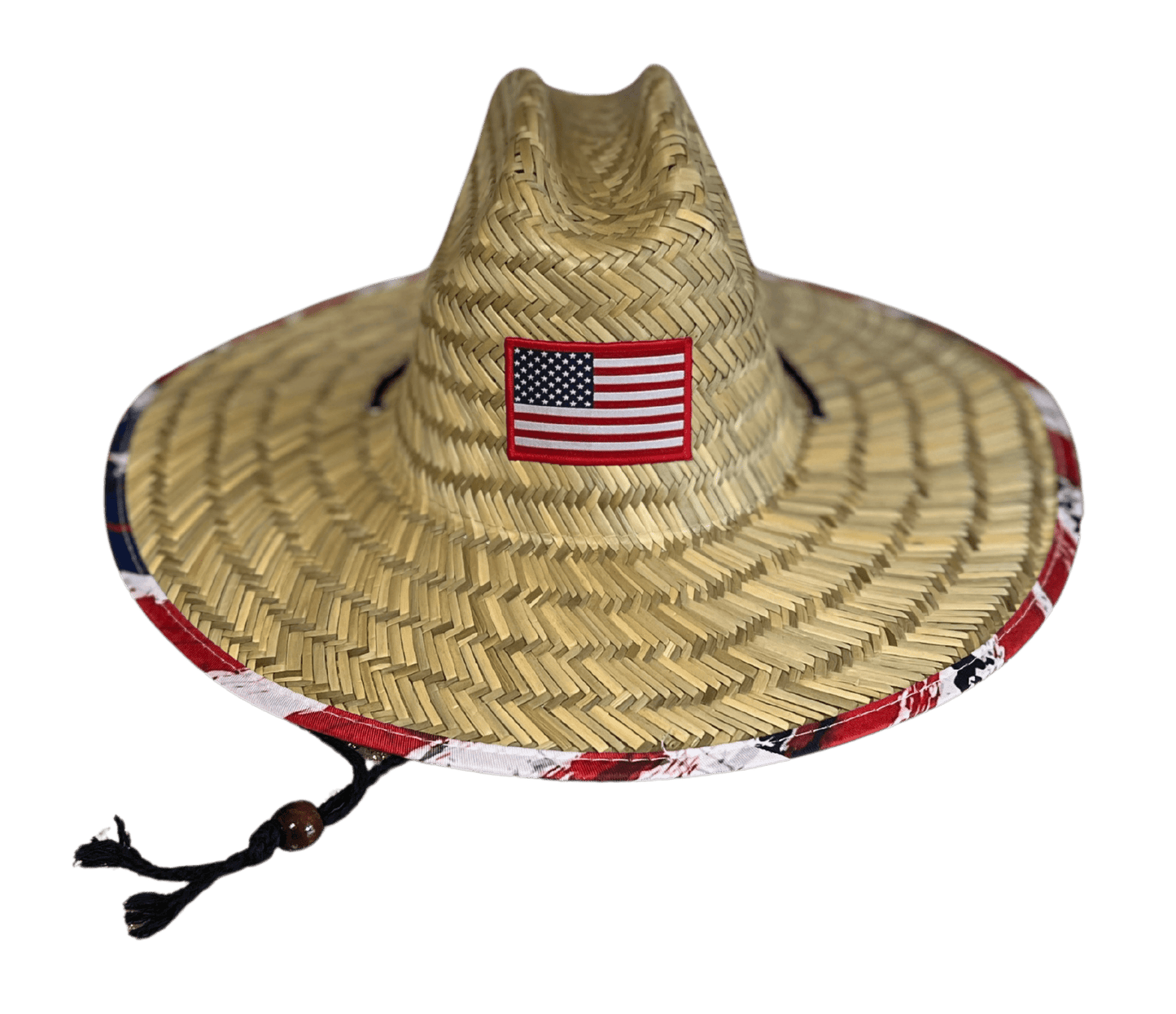 Fishing Straw Hat – United State Flag Patch Water-Resistant & Natural Classic Red White Blue