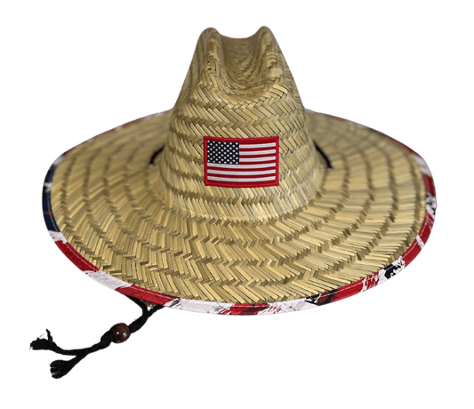 Fishing Straw Hat – United State Flag Patch Water-Resistant & Natural - Skiff Life