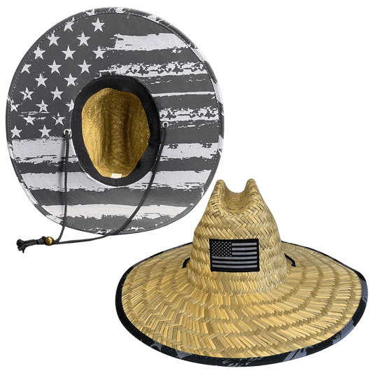 Fishing Straw Hat – Water - Resistant Natural & American - Flag Patch - Skiff Life