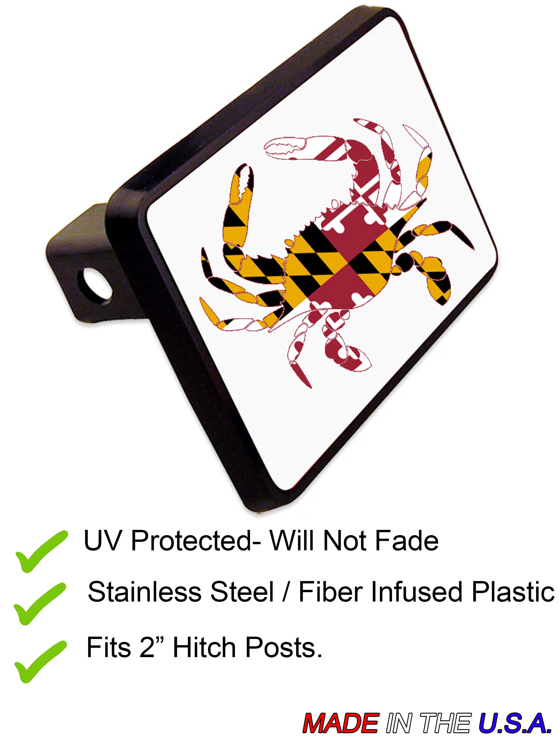 Blue Crab Tow Hitch Cover Maryland or US Flag 2" Trailer Hitch Covers Skiff Life