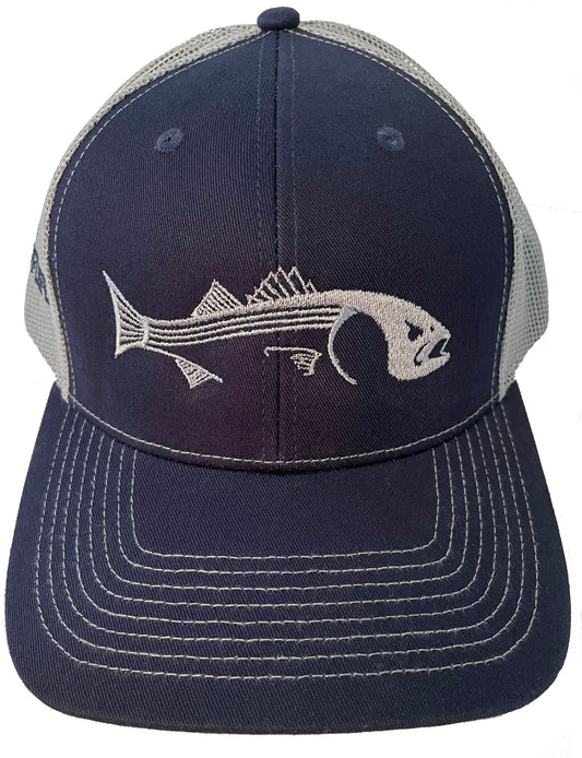 Striped Bass Navy Blue/Gray Striper Meshback Trucker Hats by Skiff Life - Skiff Life