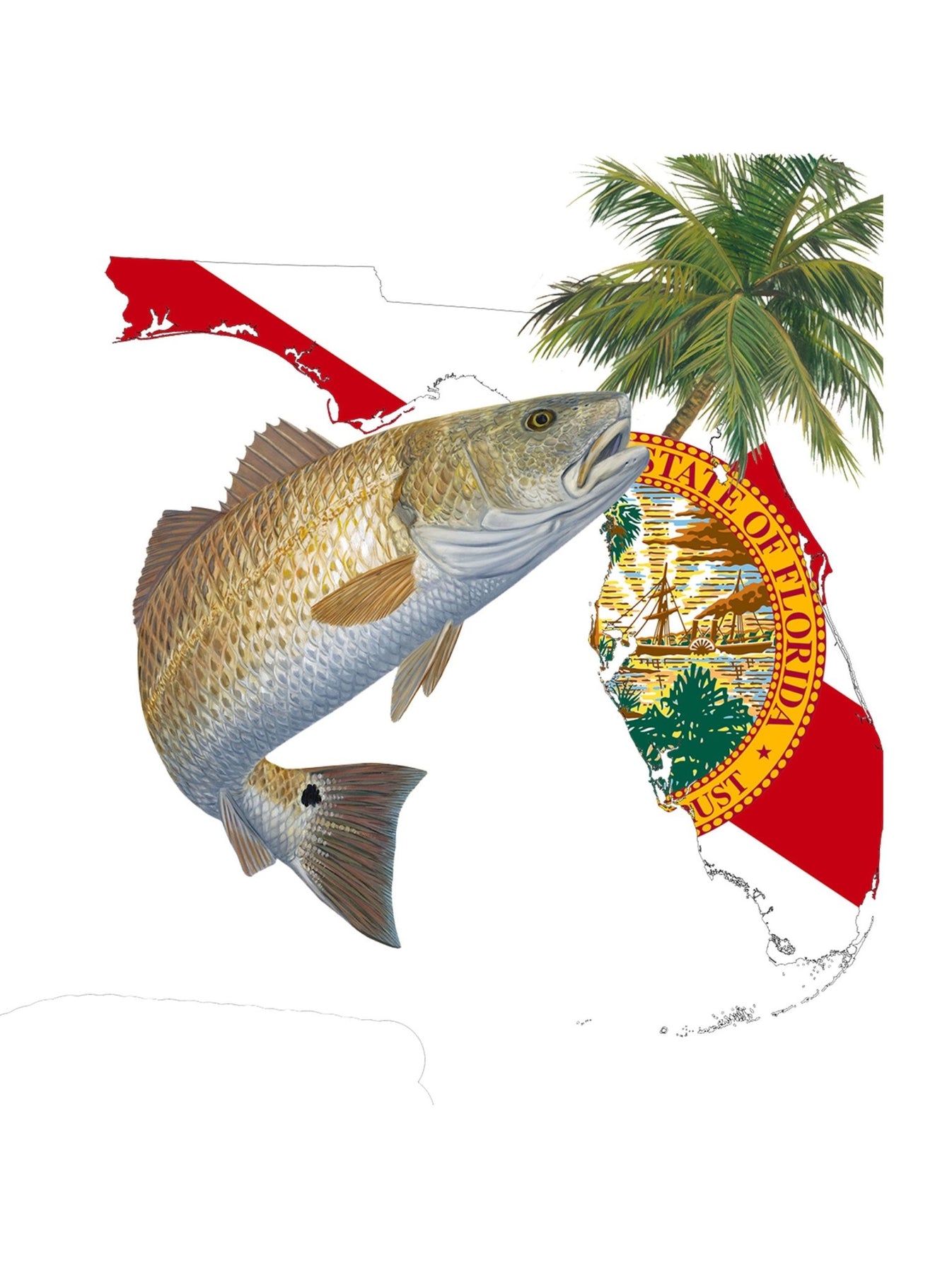 Redfish Florida Long Sleeve Fishing Shirt with Florida State Flag Slee ...