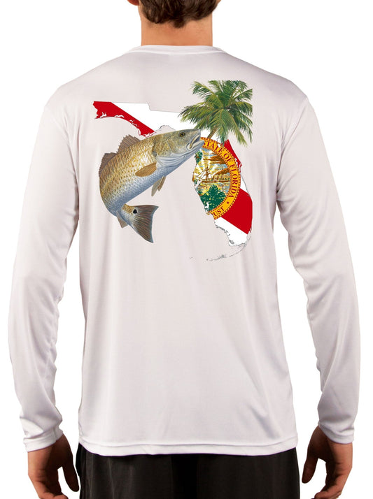 [NEW ARTWORK] Redfish Florida Fishing Shirt with Florida State Flag Sleeve - Skiff Life