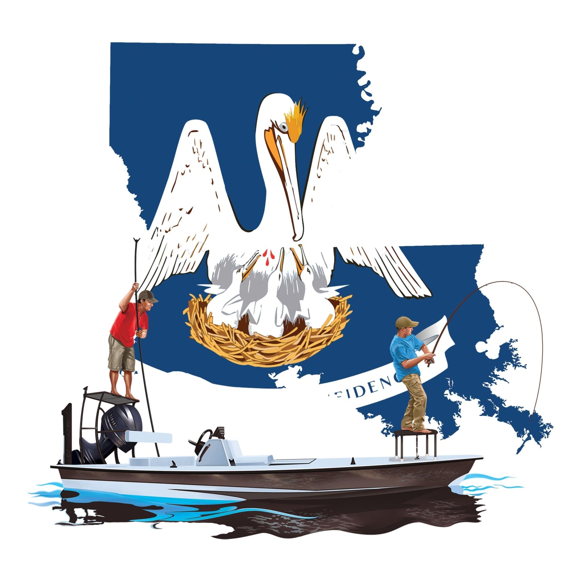 Poling Skiff with Louisiana State Flag Fishing Shirts For Men - Skiff Life