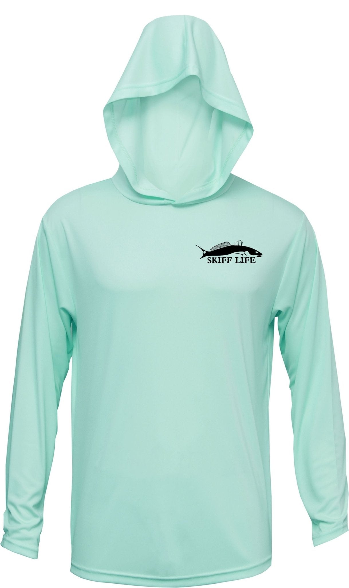 Skiff Life Redfish Blue Crab Fishing Hoodies For Men Red Drum Long Sleeve Moisture Wicking Rash Guard UV Sun Protect - Green