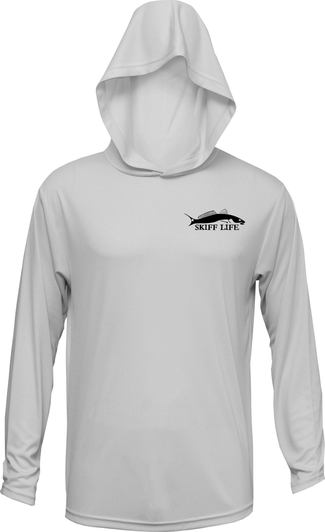 Skiff Life Redfish Blue Crab Fishing Hoodies For Men Red Drum Long Sleeve Moisture Wicking Rash Guard UV Sun Protect - Grey