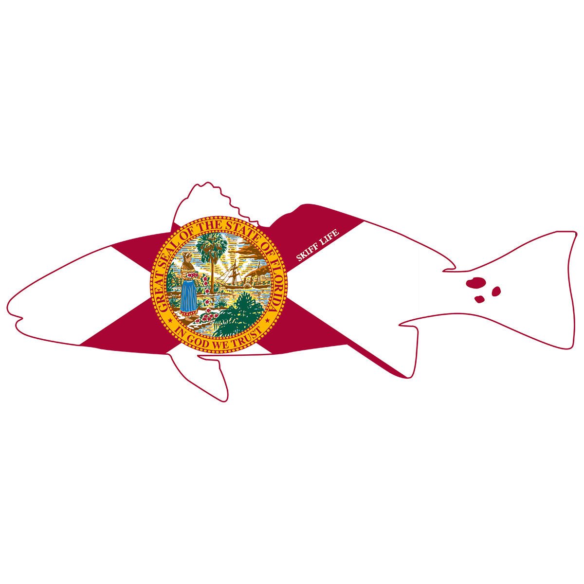 Redfish Outline with Florida Flag Decal Fish Sticker 10"X4" - Skiff Life