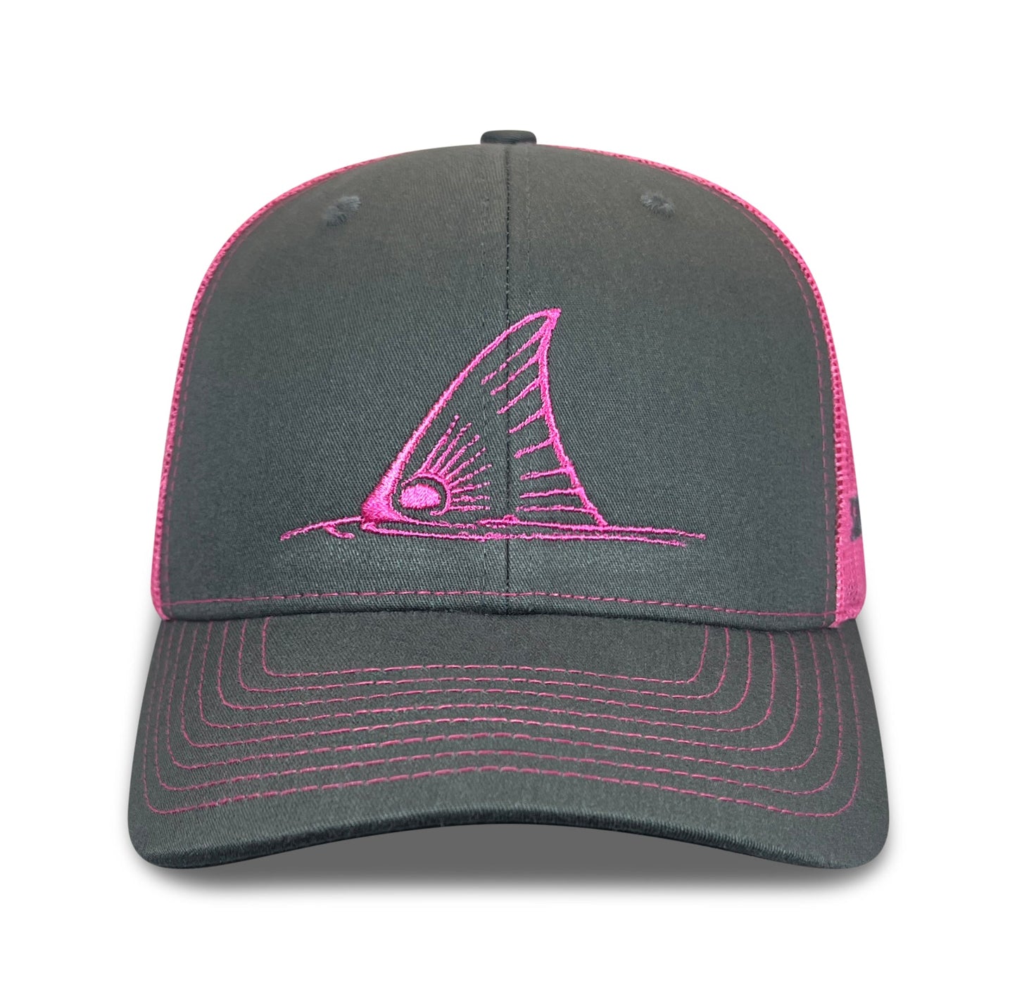 Richardson Hat Redfish Tail Charcoal Gray/Neon Pink Meshback Trucker Hat - Skiff Life