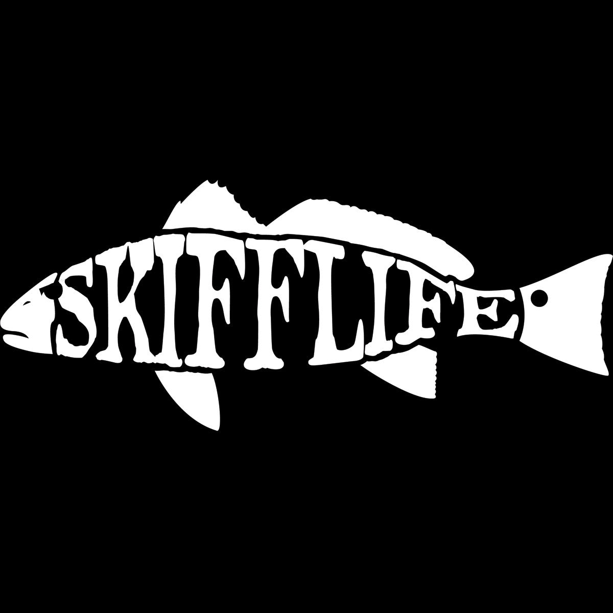 Skiff Life Text Redfish Decal UV - Protected Vinyl Red Drum Sticker for Boats, Trucks, Coolers - Skiff Life