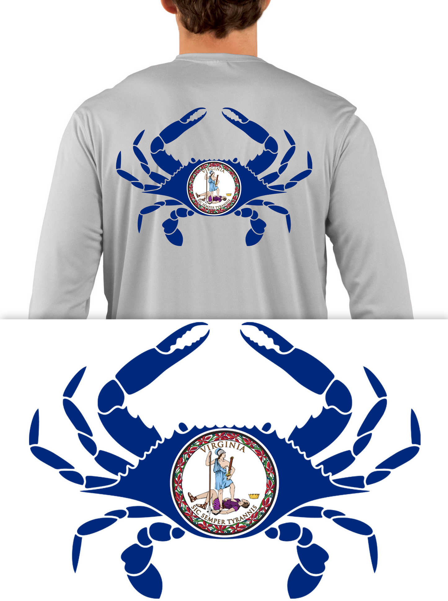 Blue Crab Outline with Florida, Maryland, Louisiana, Virginia or Texas Fishing Shirts - Skiff Life