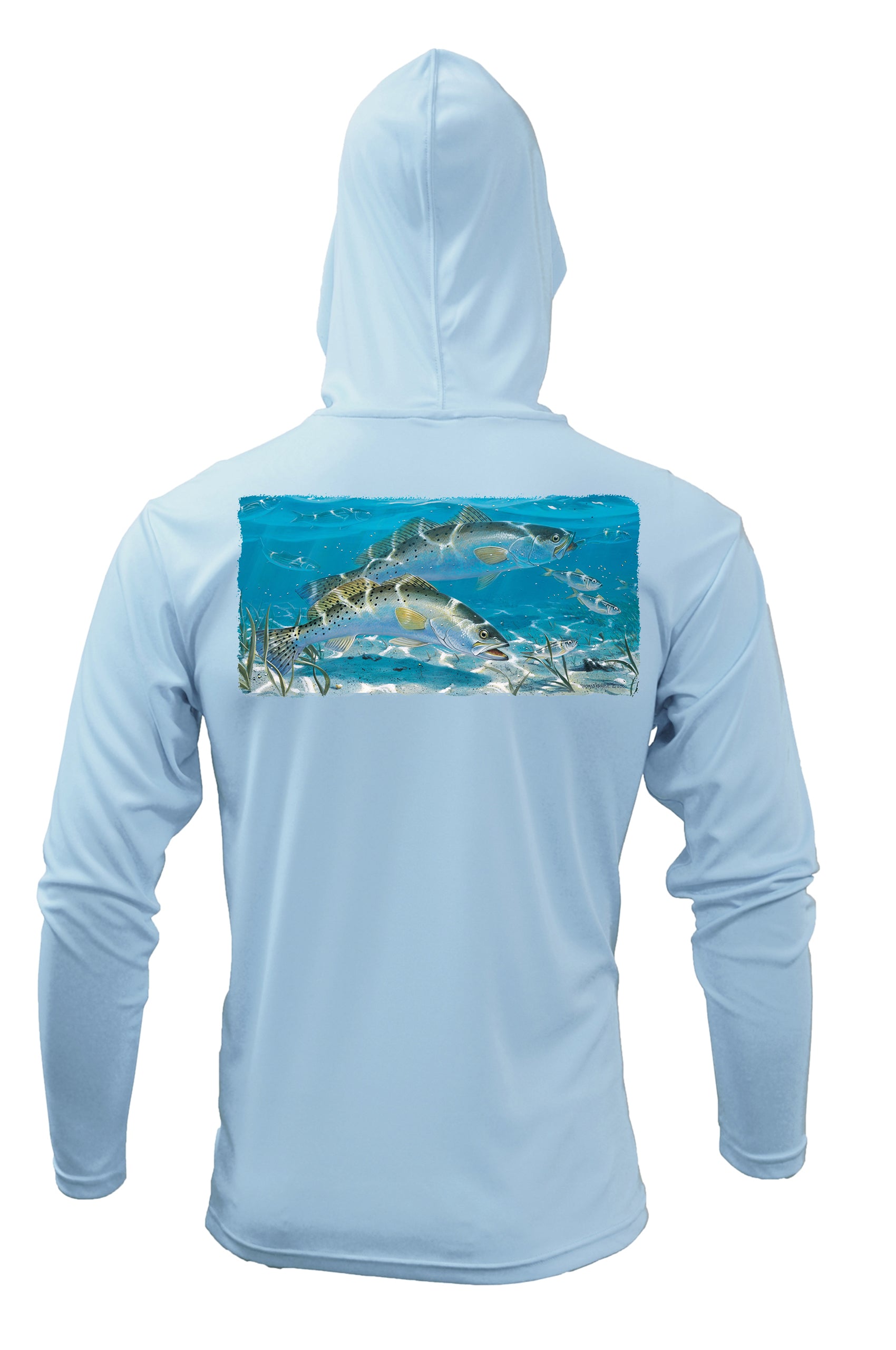 Spotted Sea Trout Fishing Hoodie Optional Flag Sleeve X-Large / Ice Blue