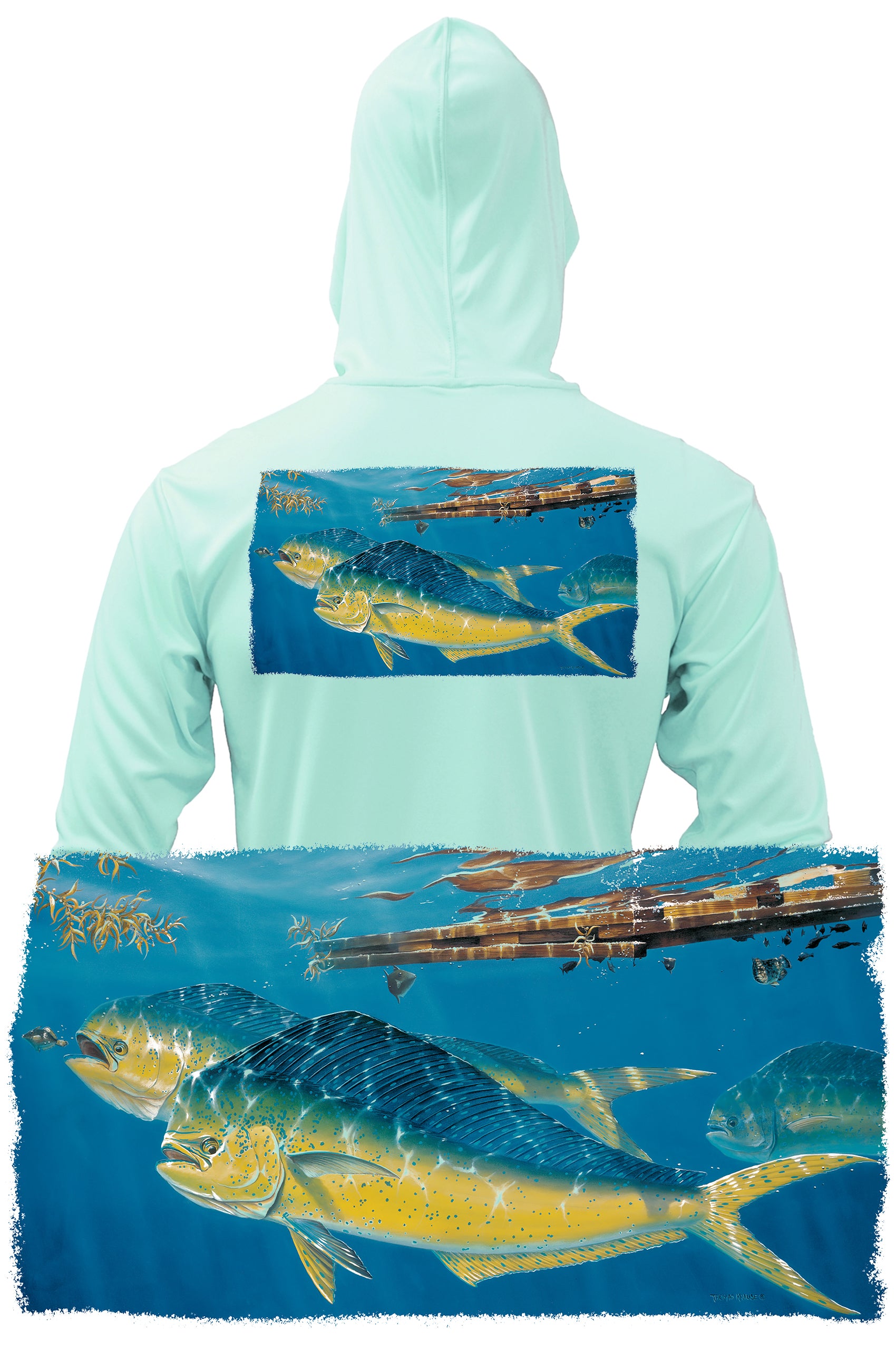 Mahi Dorado Dolfin Fishing Hoodie optional Flag Sleeve - Skiff Life