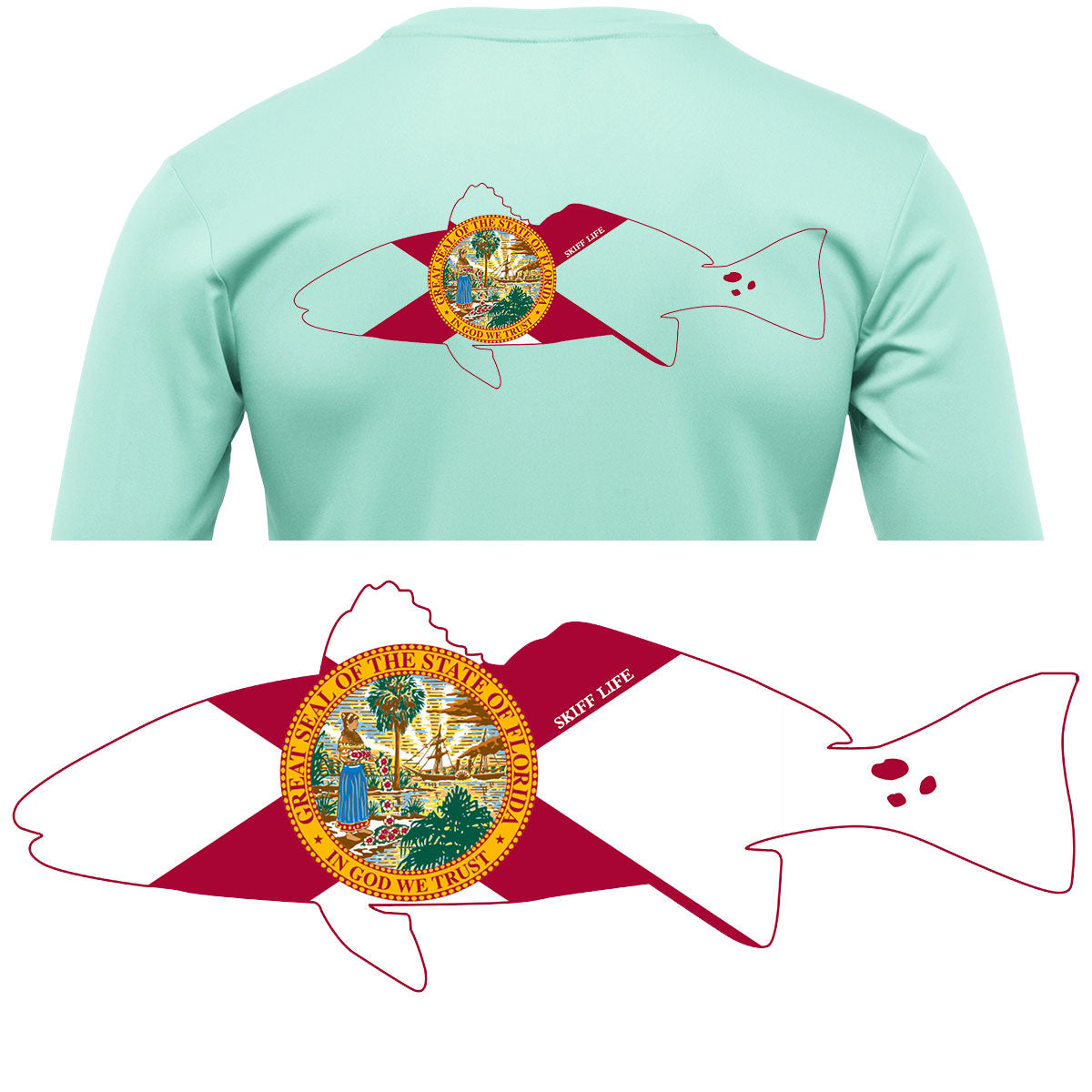 Redfish Outline with Florida State Flag Fishing Shirt - Skiff Life