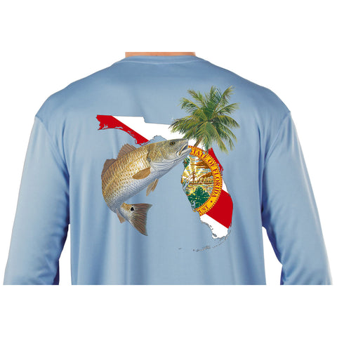 Kids Fishing Shirts Redfish Florida State Flag Custom Sleeve - Skiff Life