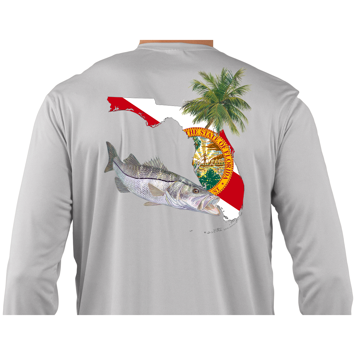 Kids Fishing Shirts Snook Florida State Flag Custom Sleeve Youth-Small-6-8 / Pearl Gray