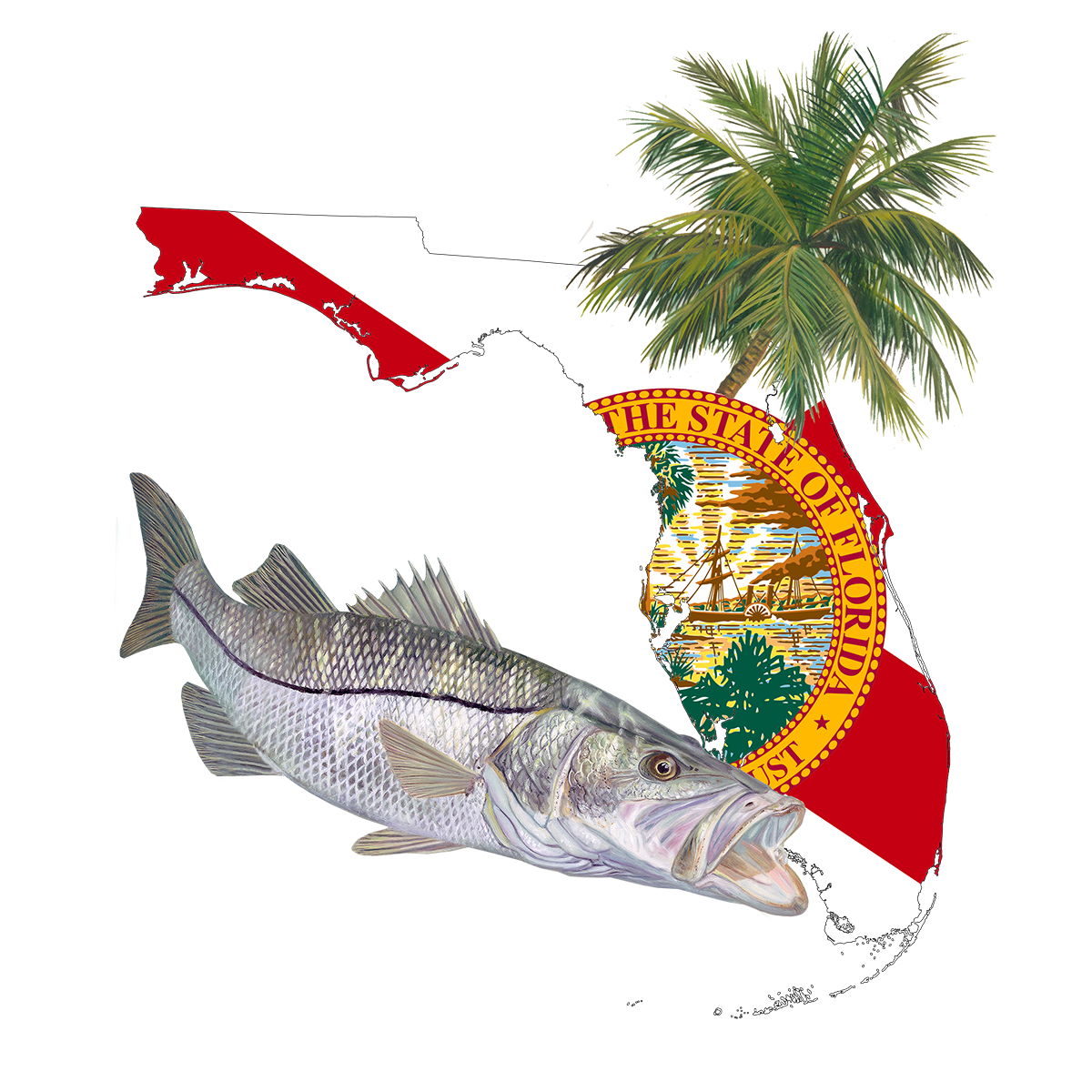 Snook Florida Long Sleeve Mens Fishing Shirt with Florida State Flag Sleeve - Skiff Life