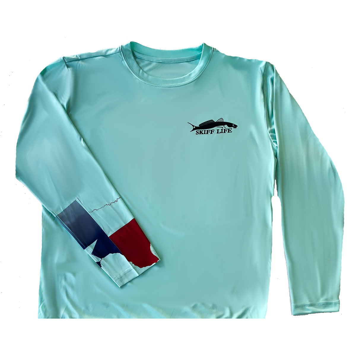Texas Redfish & Trout Fishing Shirt with Texas State Flag Sleeve Pearl Gray / Large