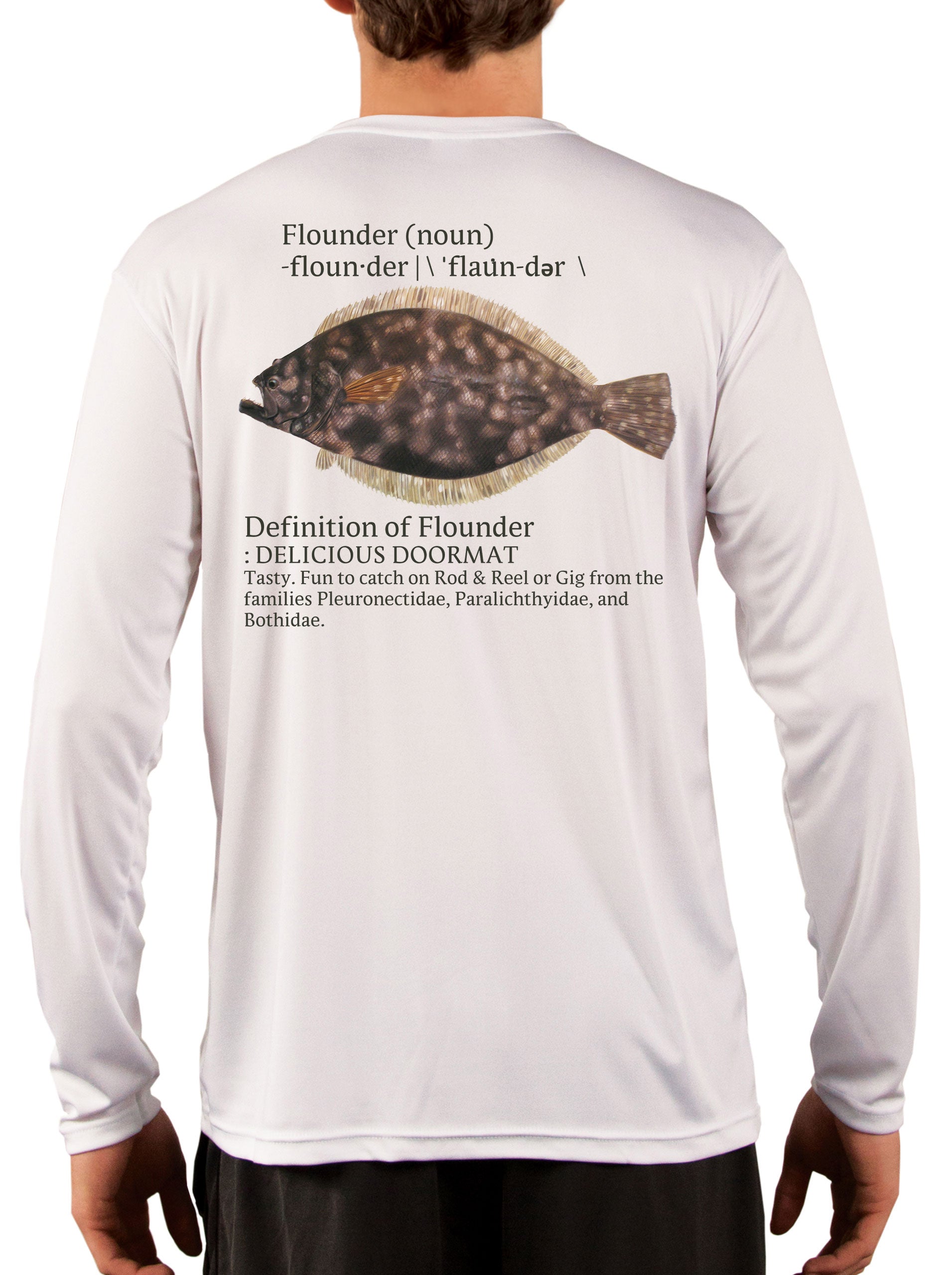 Flounder Fishing Shirts for Men Fluke - UV Protected +50 Sun Protection with Moisture Wicking Technology - Skiff Life