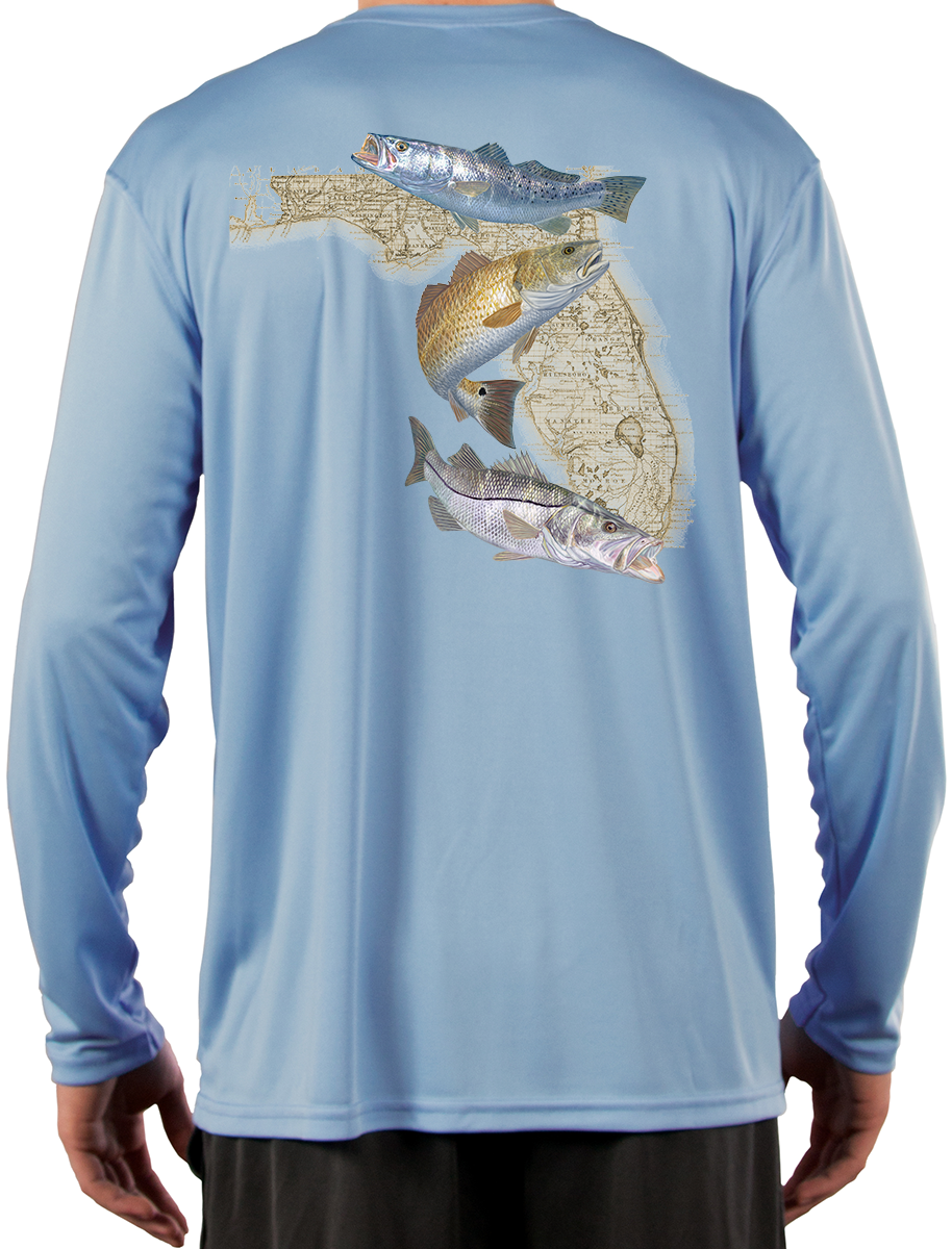 Snook, Redfish & Trout Florida Inshore Slam Men's Fishing Shirt 4XL / Columbia Blue