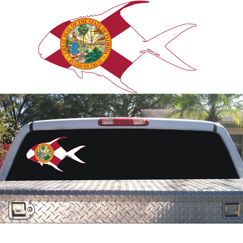 Permit Outline with Florida Flag Decal - Skiff Life