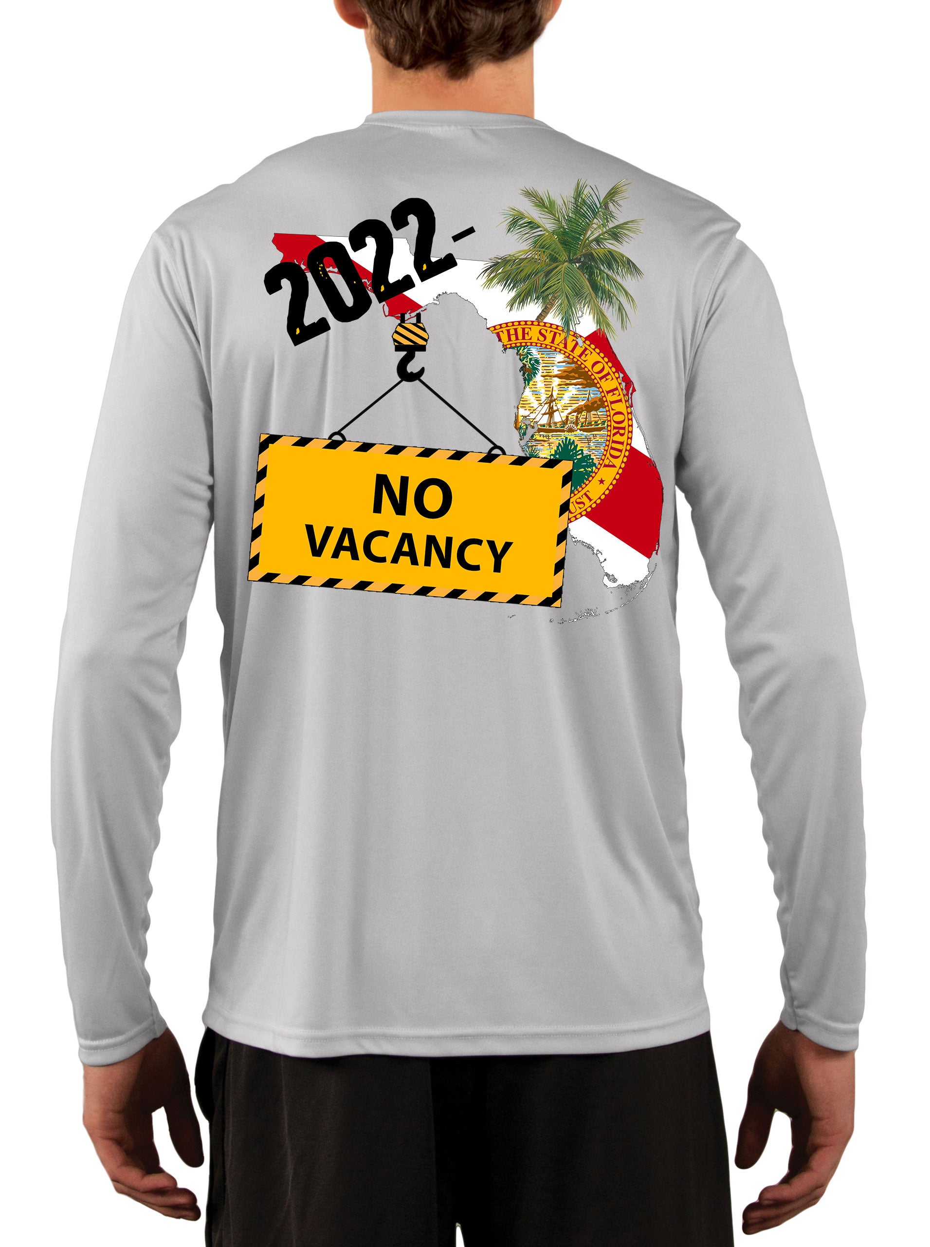 [NEW ARTWORK] Florida No Vacancy 2022- and Beyond Fishing Shirt with  Florida Flag Sleeve - Skiff Life