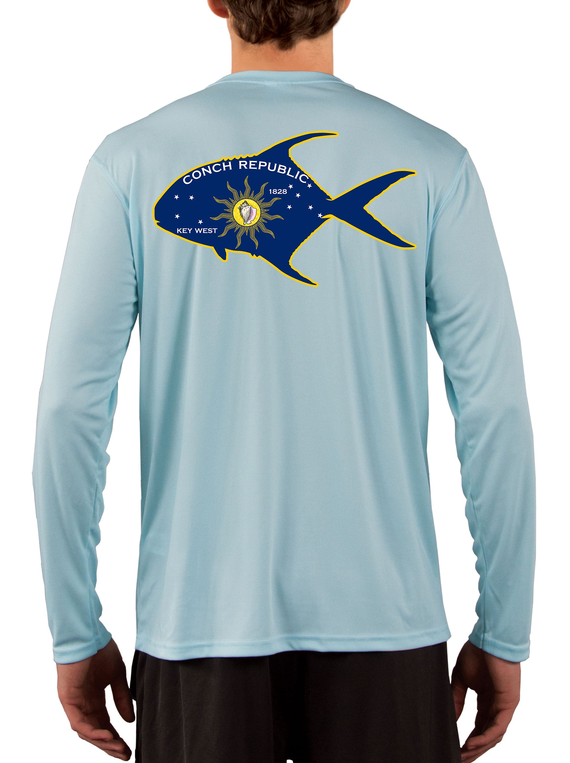 Conch Republic Flag Permit Florida Keys Fishing Shirt Ice Blue / 3XL