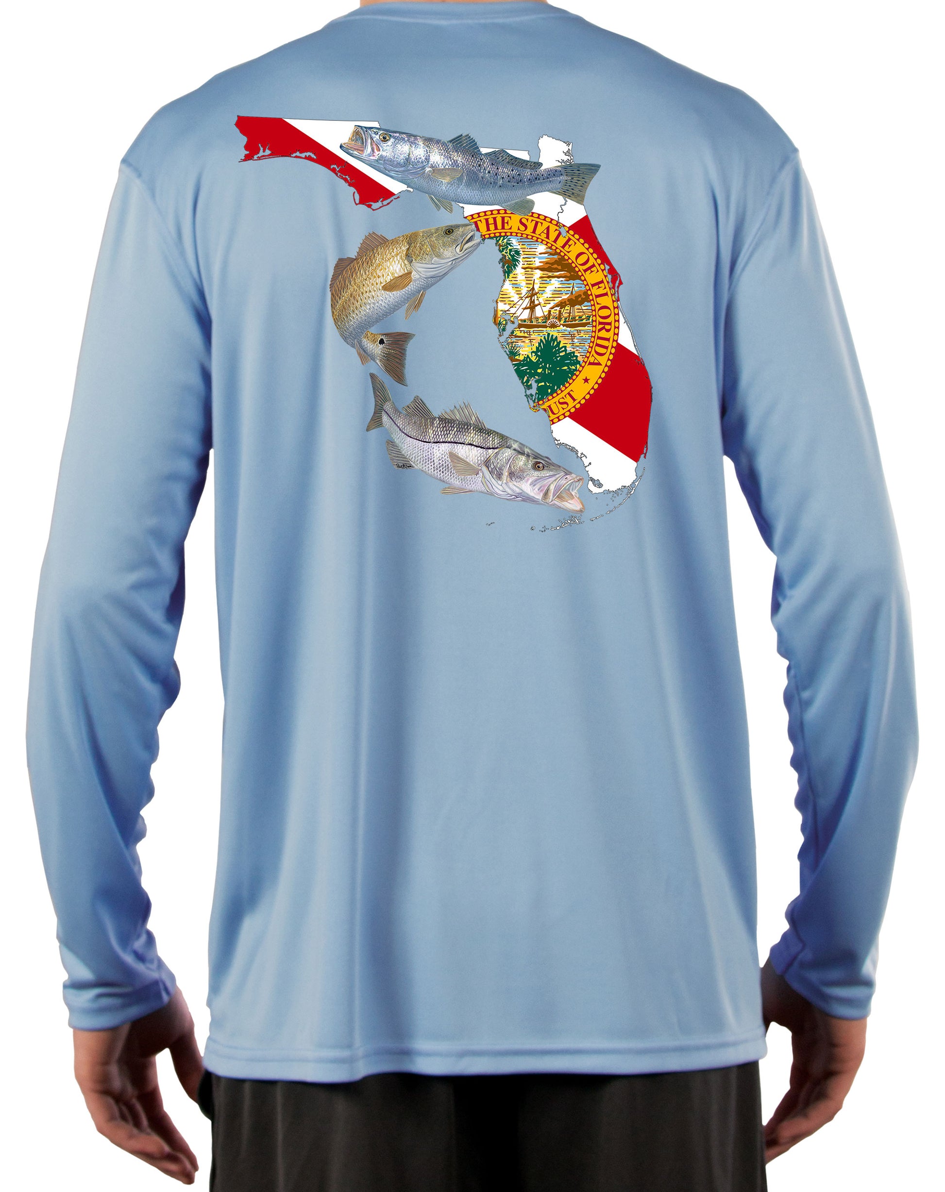 Fishing Shirt Florida Inshore Slam Florida State Map with Florida Optional Flag Sleeve - Skiff Life