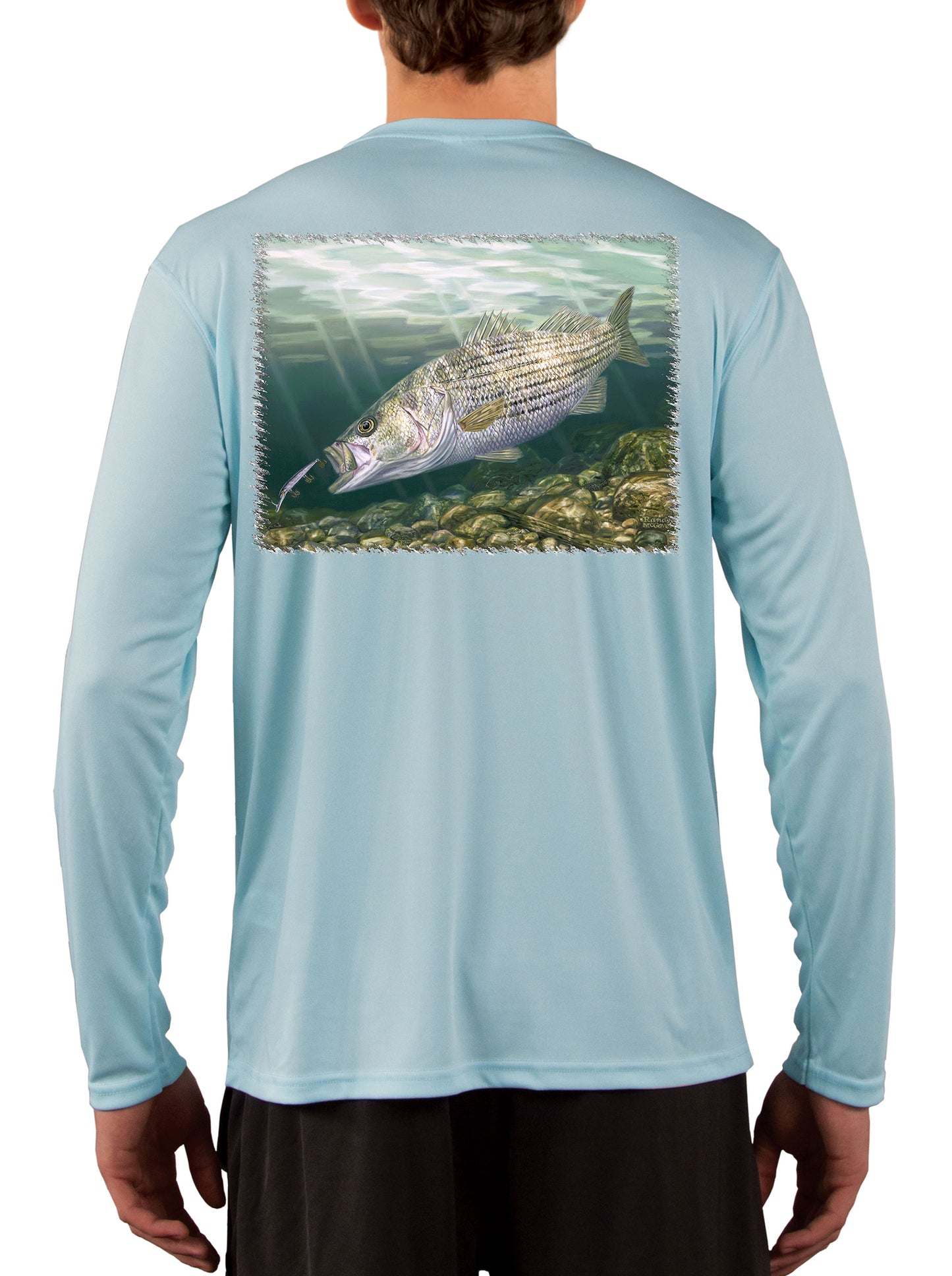 [New] Striper Fishing Shirts for Men with Striped Bass Fish Artwork Small / Seagrass
