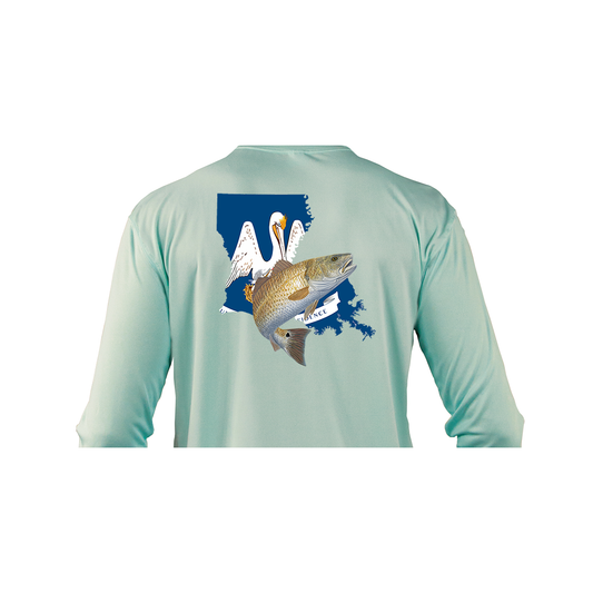 Redfish Louisiana Fishing Shirt with Flag Sleeve - Skiff Life