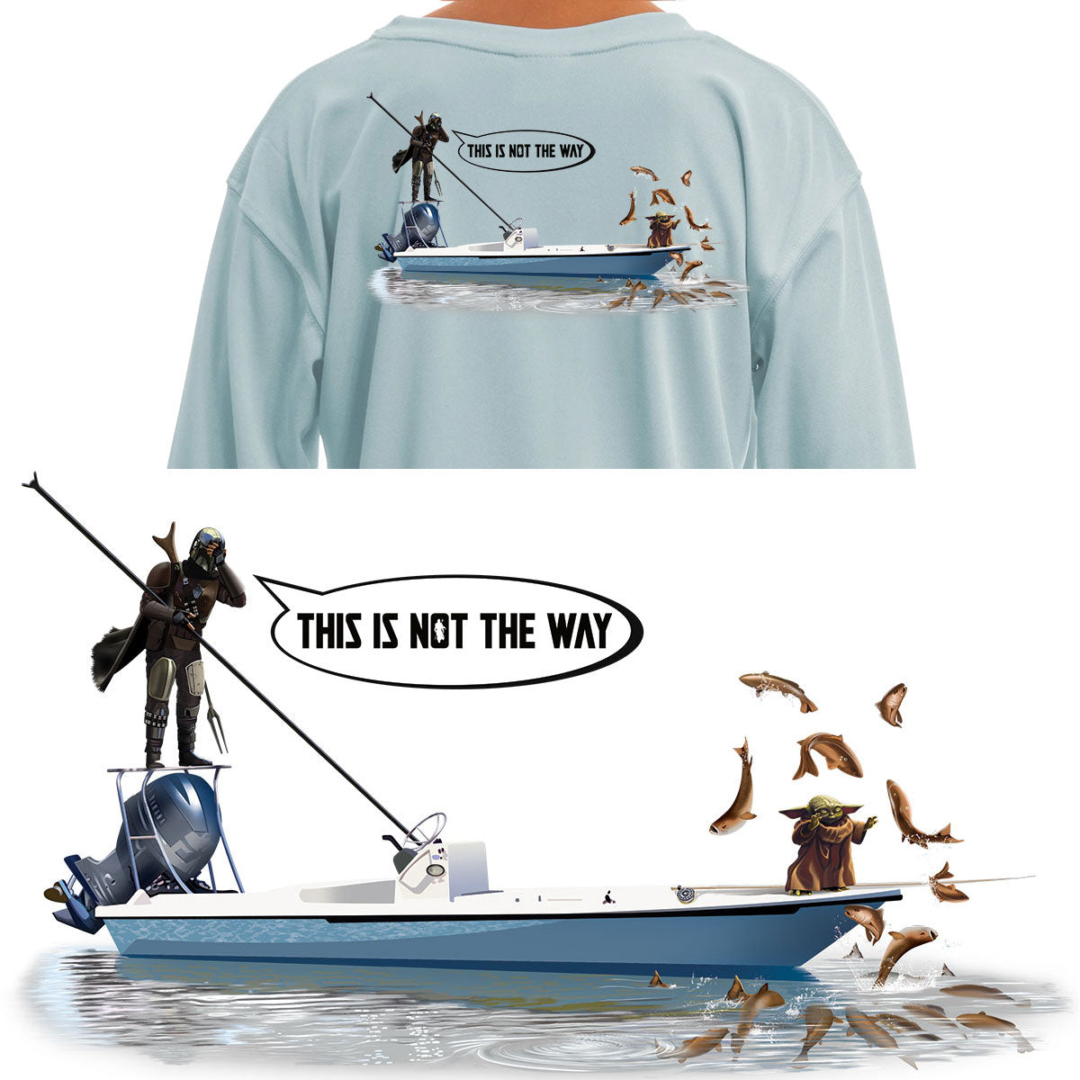 YOUTH/Kids Mandalorian Baby Yoda Fishing Shirt Poling Skiff